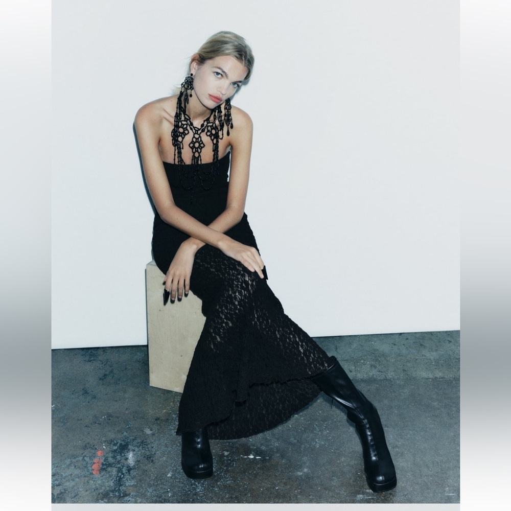 ZARA Special Edition Long Lace Strapless Dress